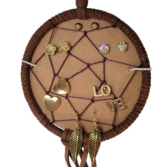 Charlotte Dreamcatcher Earring Set Gold Tone LOVE Hearts Studs & Dangles Boho - Picture 2 of 10